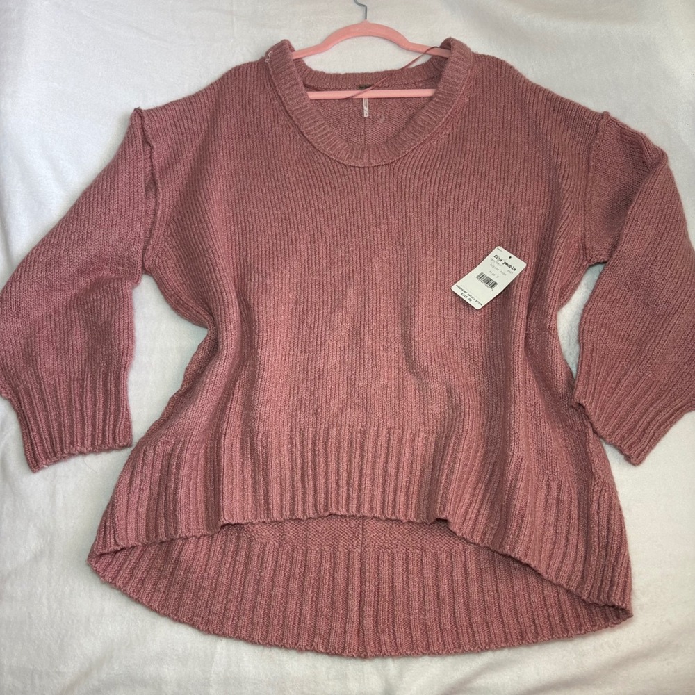 Free People Brookside Alpine Rose V-Neck Ribbed Oversized Sweater OB1159857 S